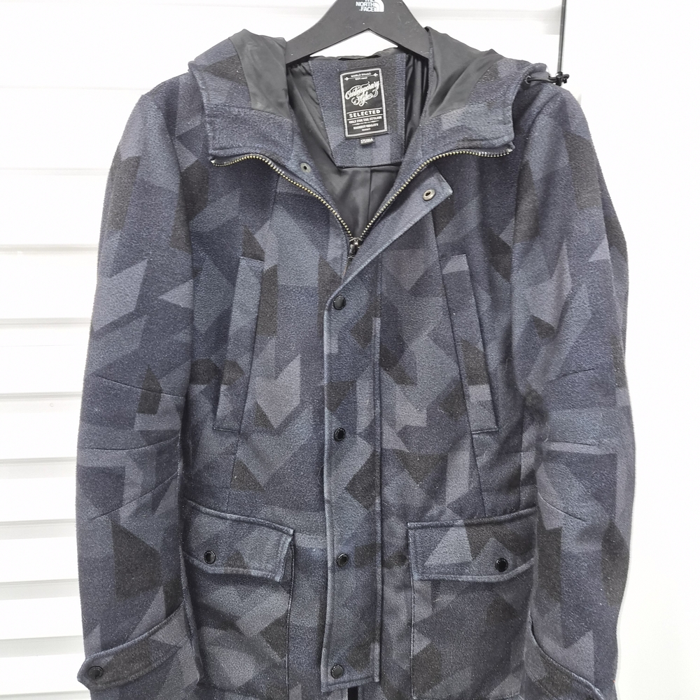 Express Men's Blue Patterned Military Peacoat